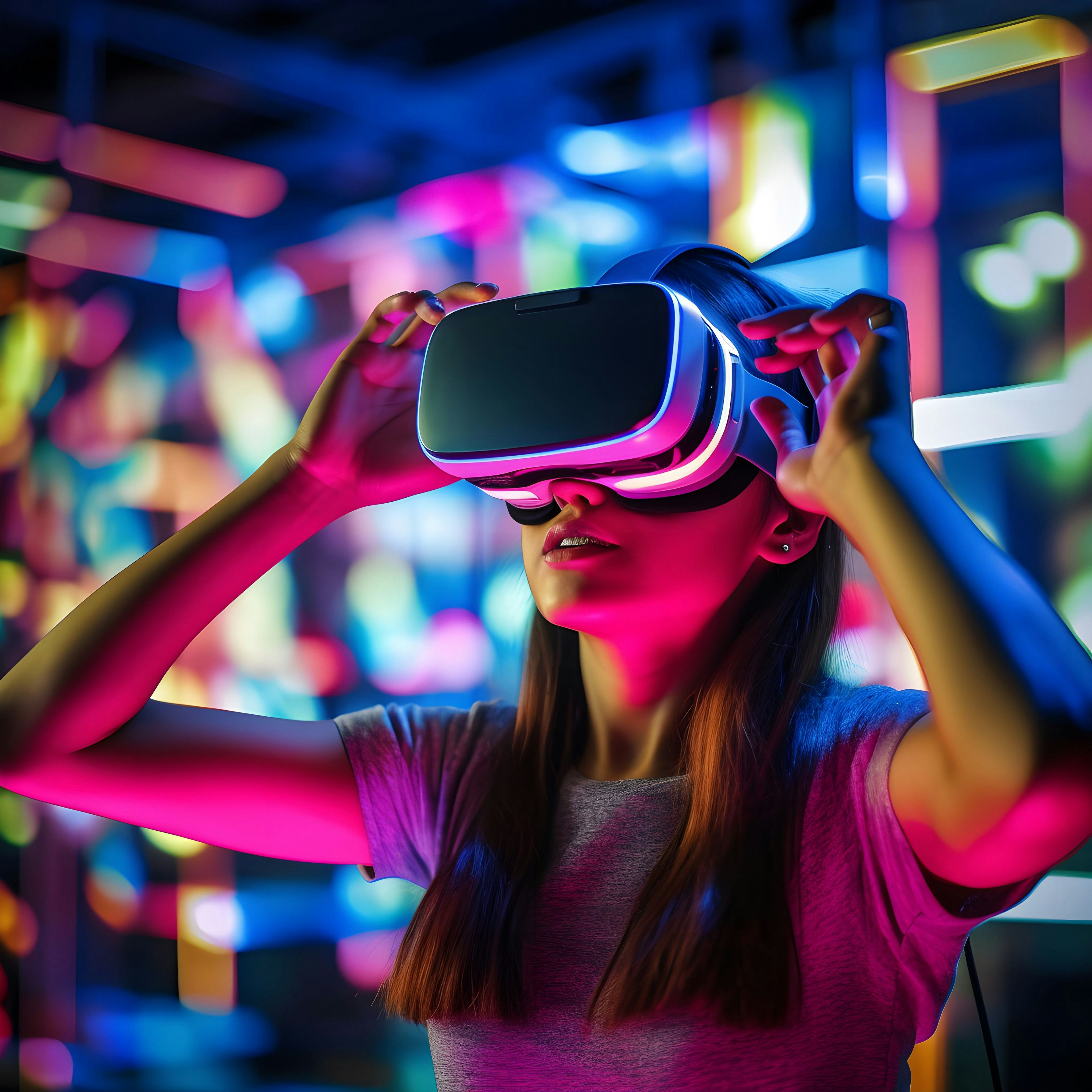 girl wearing a virtual reality headset.