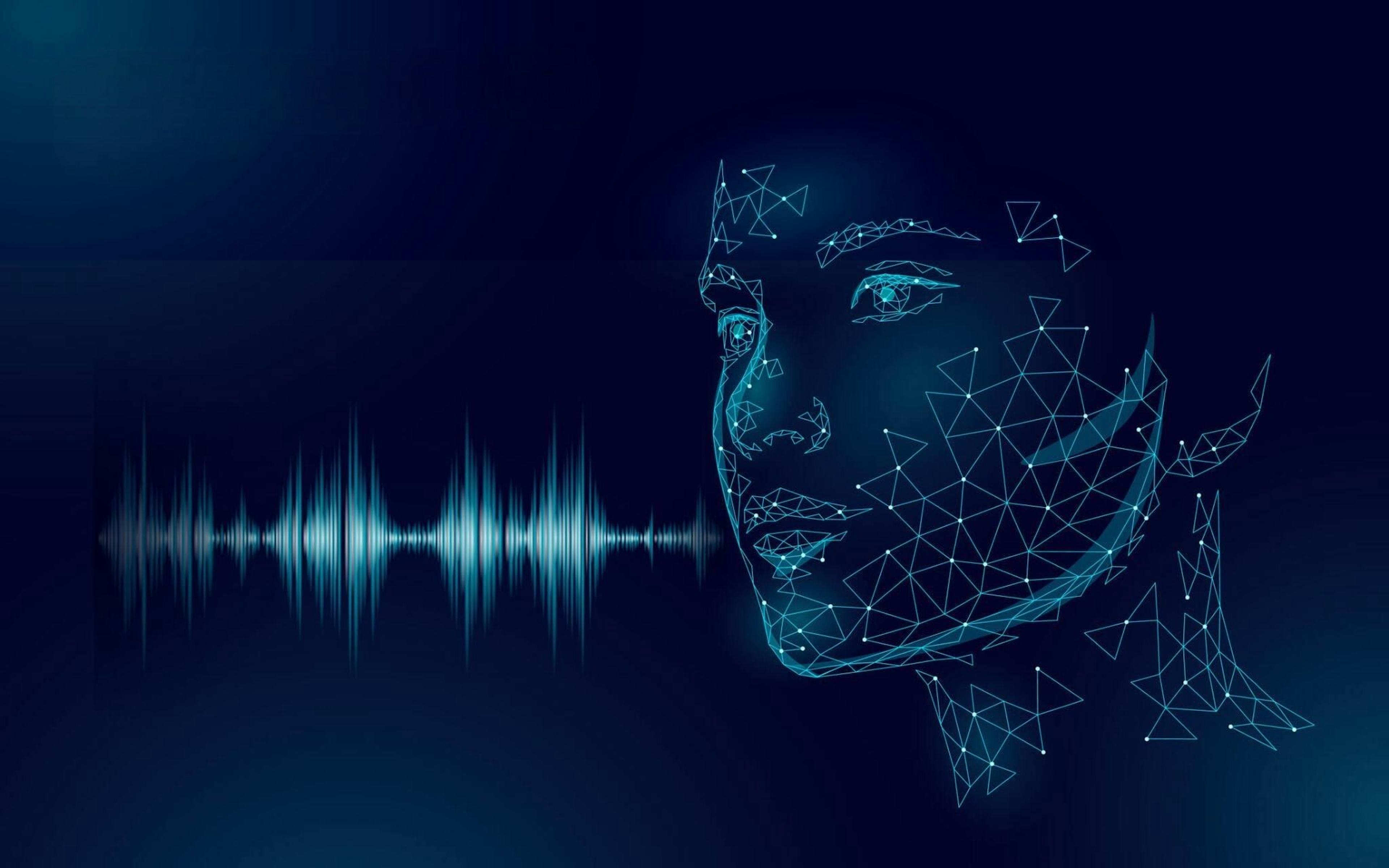 wireframe human face with a sound waveform